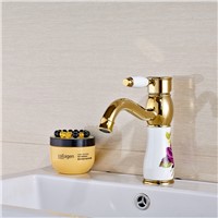 Uythner Deck Mounted Solid Brass Vanity Golden Flower Bathroom Faucet Mixer Tap Single Hole