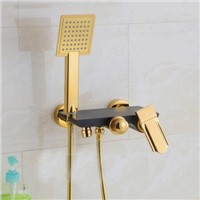 Wall Mounted Chrome Brass Gold Plate Bathroom Shower Faucet Set Bath Faucet Mixer Tap With W/ ABS Hand Shower Head Shower