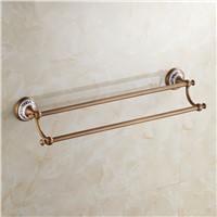 Luxury Solid Brass Bronze/Black Towel Rack Classic Ceramic Bathroom Double Towel Bars Bathroom Accessories 2colours