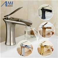 7.2&amp;amp;quot; Waterfall Basin Faucet Brass Mixer Hot Cold Mixer Basin Tap Chrome/Black/Antique/Nickel Brushed Bathroom Faucets