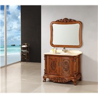 Antique wood brown finishing solid rubber oak wood bathroom vanity cabinet