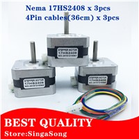 3pcs/lot.Best price and Quality 17HS2408 4-lead Nema 17 Stepper Motor 42 motor 42BYGH 0.6A CE ROSH ISO CNC Laser and 3D printer