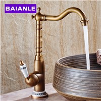 Heightening Antique Basin Faucets Hot and Cold Water Bathroom Sink faucets Brass &amp;amp;amp; Porcelain Base Kitchen Mixer Taps 360 Swivel