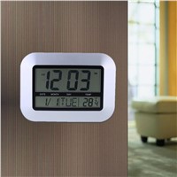 High-accuracy lcd clock temperature Sliver Color Electronic Temperature Meter Calendar Digital Wall Clock Alarm Clock