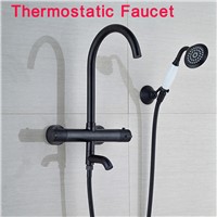 Oil Rubbed Bronze Thermostatic Shower Faucet Soild Brass Double Handle Mixer Tap with Handheld Shower