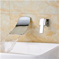 Chrome Polished Solid Brass Bathroom Sink Faucet Waterfall Spout Bathroom Basin Mixer Tap Wall Mounted