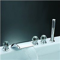Modern Three Handles Crystal Bathroom Shower Tub Faucet Mixer Tap Polish Chrome