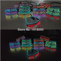 High quality 17 Style Select Glowing Party decor EL Shutter Glasses Novelty Lighting LED neon+DC-3V Sound active Cell Box driver