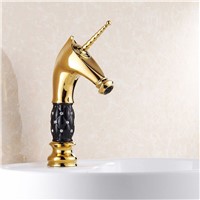 Basin Faucets Brass Gold Deck Bathroom Sink Faucet Single Handle Euro Luxury Horse Head Diamond Bath Vanity Mixer Water Tap 818K