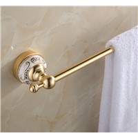 European Antique Gold Bathroom Towel Bar Single Towel Rail Wall Mounted Brushed Towel Rack Aluminum&amp;Ceramic Towel Holder 60 CM