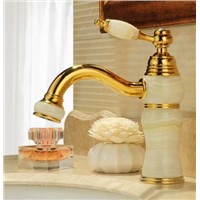 New Luxury Fashion Water Tap Solid Brass and Jade body Deck Mounted Bathroom basin Faucet Single Handle gold Sink Faucet