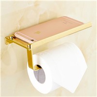Stainless Steel Toilet Paper Holder Resistant European Golden Tissue Paper Rack With Mobile Phone Holder Chrome Finish Bath Set