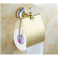 High Quality Luxury Crystal Decoration Paper roll Holder Gold Brass Toilet Paper Holder Waterproof Bathroom Tissue Box Holder
