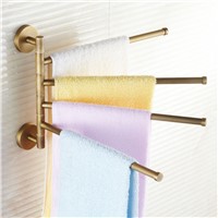 Solid Brass European Antique Movable Towel Rack Bathroom Rotary Rods Double Bar Retro Towel Hanging Racks Wall Mount 4 Rods Set