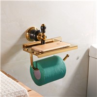 Luxury golden paper holder with plate holder Brass Golden Finished Bathroom paper rack shelf wall toilet paper Holder,Towel bar