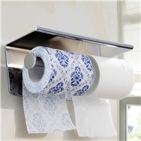 Sus 304 Thick Stainless Steel Double Roll Paper Towel Rack Multifunctional Toilet Holder Hotel Engineering Rack With Phone Hold