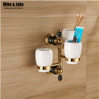 Luxury gold brass three pcs teeth cup holder kit gold tumbler cup holder toothbrush holder bathroom accessory toilet cup holder