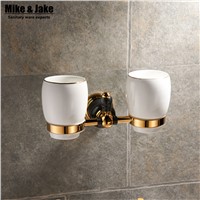 Modern golden brass double cup holder luxury style Golden copper toothbrush double tumbler&amp;amp;amp;cup holder wall mount bath product