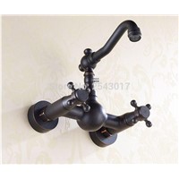 Wholesale and Retail Bathroom Black Bronze Faucet Wall Mounted Double Handle Swivel Spout Hot and Cold Mixer Faucet ZR329