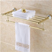 Antiqued Gold Towel Rack Crystal With Ceramic Base Bathroom Hardware Pendant Set European 2 Layer Towel Rack 60 Cm with Screws