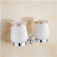AUSWIND modern Chrome Finish Crystal Toothbrush Cup Holder Silver Tumbler Brush Ceramic Double Cups Bathroom Accessories