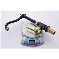Black Painted Gold Plated Basin Faucet Bathroom Hot and Cold Swivel Mixer Tap Copper Black Faucet with Gold handle ZR336
