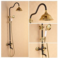 Luxury black and gold Brass Rain Shower faucet, with high quality shower head and Hand Sprayer