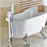 Modern  Free Standing Bathroom Bathtub Faucet + Handheld Shower Chrome Finish Single Handle Tub Mixer Taps