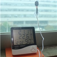 LCD Display HTC-2 Indoor/Outdoor Temperature Humidity Time Display Multi-function Meter with Sensor