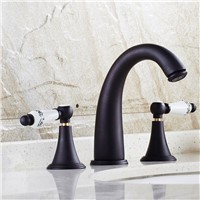 Brass  3 Holes Faucets Set   Dual Handle Antique Oil Rubbed Bronze Bathroom Basin Water Tap for Sale Wholesale