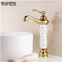 EURO Gold Luxury tall high Bathroom Basin Faucet with Diamond/crystal body Single Handle Vanity Sink Mixer water Tap DONA4010B