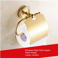 BOCHSBC Plated Gold Carved Tissue Holder European Bathroom Roll Holder Copper Towel Rack Golden Papier Toilette