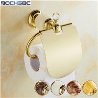 BOCHSBC Rose Gold Toilet Paper Holder European Marble Jade Base Paper Rack Copper Toilet Tissue Holder Bathroom Accessories