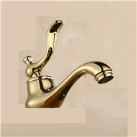 Elegant modern Luxury Golden Crystal hot&amp;amp;amp;cold water bathroom single hole basin faucet with Diamond deck mounted Brass mixer Tap