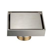 Brushed Nickel Bathroom Soild brass 4x4 inches Square Shower Floor Drain,Ceramic tile insert Invisible Style