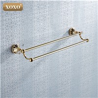 XOXO Trumpet shape Brass +Crystal Double towel bar Golden color towel rack Bathroom Accessories-towel holder 16024DG