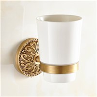 European Bronze Brass Toothbrush Holder Ceramic Cup Carved Base Tumbler Cup Holder Wall Mount Bathroom Products tp8