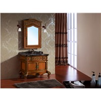 wood color solid wood bathroom cabinet classical design 8090