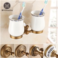 Modern European Style Antique Brass Toothbrush Tumbler&amp;amp;amp;cup Holder Wall Mount Home Decoration Wall Mounted