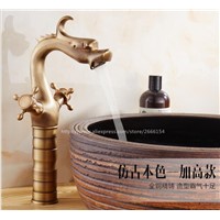 (4 Color) Vintage Creative Dragon Design Deck Mounted  Bathroom Sink Basin Faucet Antique Brass Double Handle torneiras TP-1088