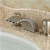 Widespread Nickel Brushed Waterfall Bathroom Basin Faucet 3 Holes 2 Handles Tap