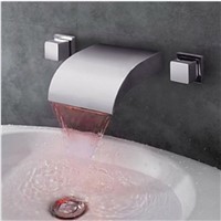 Wall Mount Chrome LED Waterfall Bathroom Basin Faucet Dual Handle Mixer Tap NEW