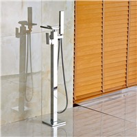 Free Standing Waterfall Spout Tub Faucet Mixr Tap Floor Mount Tub Filler Mixer