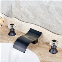 Oil Rubbed Bronze Bathroom Crystal Dual Handle Basin Sink Faucet Deck MountWidespread Waterfall 3 Holes Mixer Taps