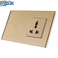 Bingo luxury glass panel light switch with 13A multifunction EU standard wall socket, Hot sale