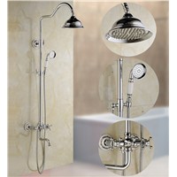 Xogolo Dual Knobs Mixer Shower Set 8&amp;amp;quot; Rain Showerhead, coming with Hand Spray, Polished Chrome, Round Bar Mixer Shower Set