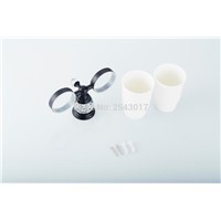 Euro Style Crystal Cup&amp;amp;amp;Tumbler Holder Double Ceramic Cup Bathroom Accessories Wall Mounted Black Finished ZR2664