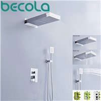 becola new design wall mounted square rain shower set luxury chrome brass waterfall shower faucet kit B-Y1000