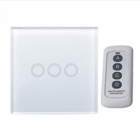 MiniTiger EU Standard 3 Gang 1 Way Remote Control Light Switch, RF433 Remote Touch Light Switch, Wall Light Touch Screen Switch