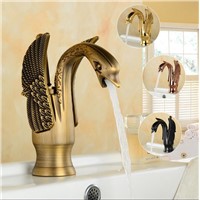 Bathroom Basin Faucet torneira Arts Swan Faucet Hot Cold Water Basin Mixer Golden Tap Sink Faucet Deck Mounted Brass Retro Taps